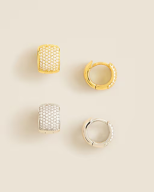 Mixed-metal pavé crystal hoops set-of-two | J. Crew US