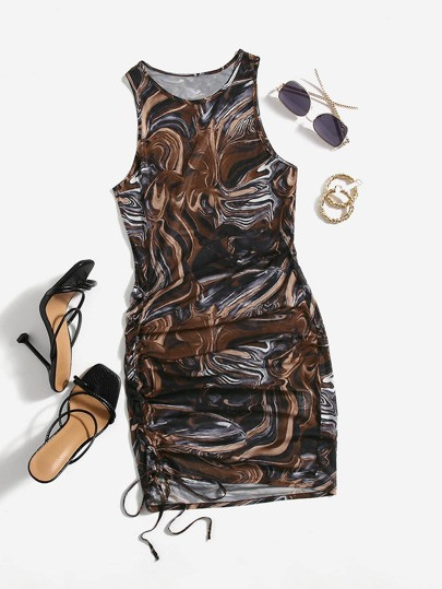 SHEIN Cordão Nó Tubo Mármore ocasional Vestido | SHEIN