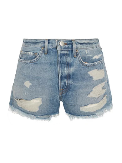 FRAME - Rigid Re-release Le Original Distressed Denim Shorts - Mid denim | NET-A-PORTER (US)