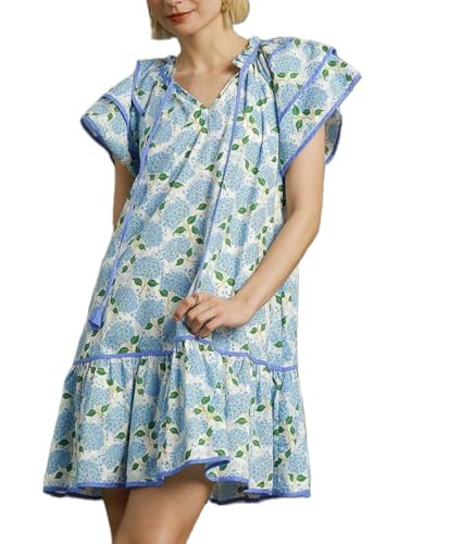 Women Boho Ruffle Sleeve Mini Dress Summer Trendy Floral Print Short Sleeve V Neck Cute Babydoll Loose Flowy Dress | Amazon (US)