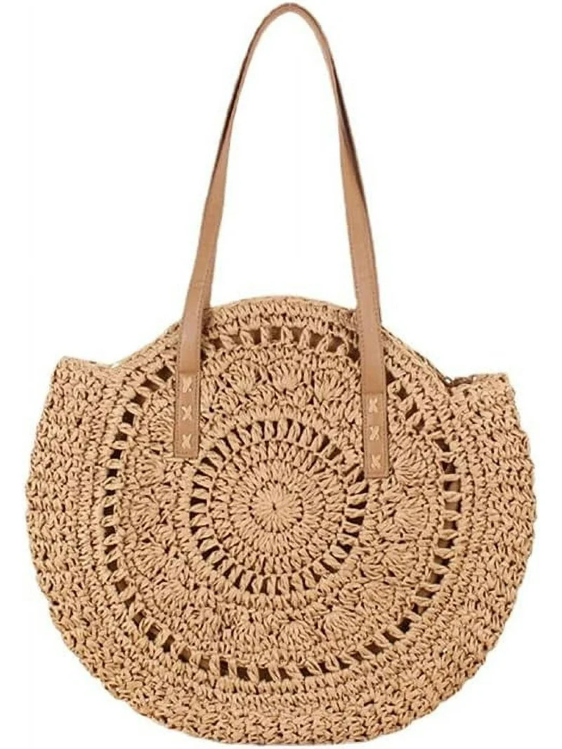 Kukuzhu Women Straw Woven Tote Handbag Round Beach Shoulder Bag Women Straw Bag CrossBody Bag Mes... | Walmart (US)