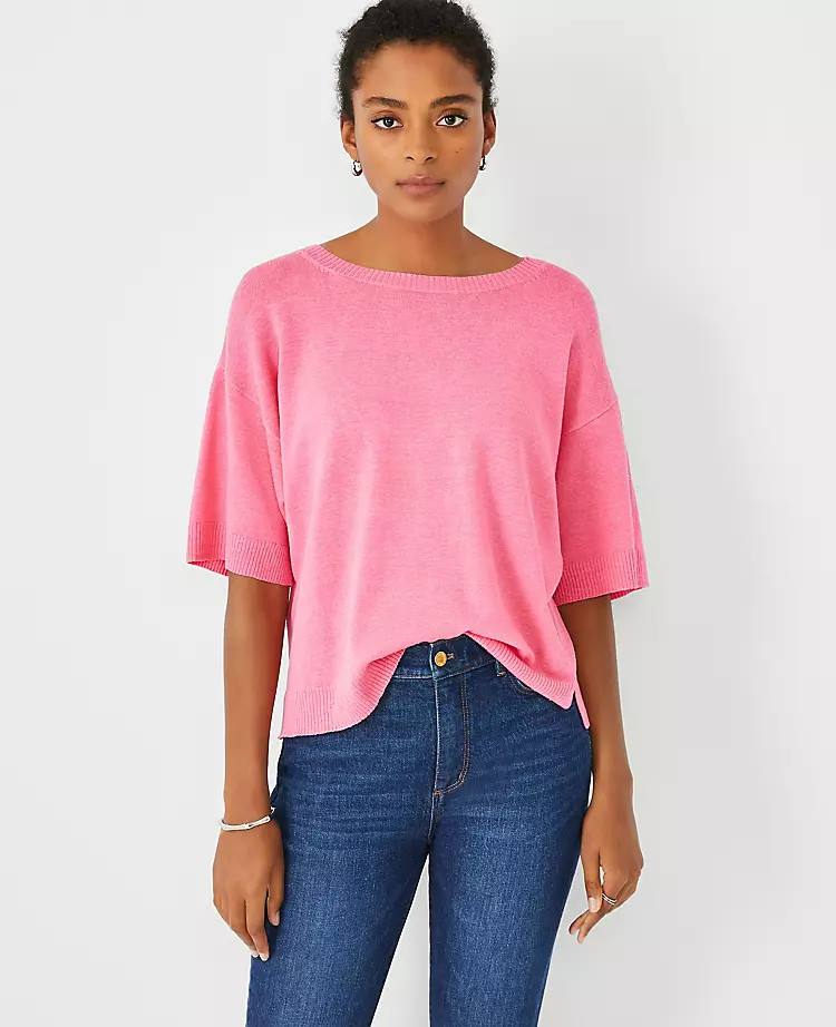 Linen Blend Short Sleeve Sweater | Ann Taylor | Ann Taylor (US)