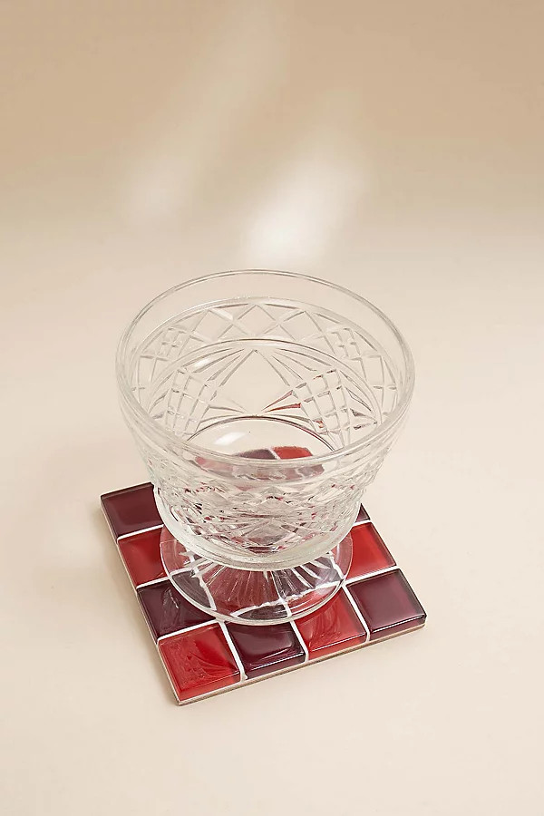 Subtle Art Studios Chocolate Checkered Glass Tile Coaster | Urban Outfitters (US and RoW)