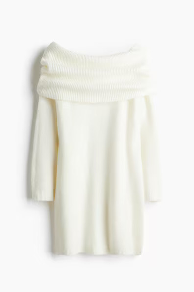 H & M - Off-the-Shoulder Knit Dress - White | H&M (US + CA)