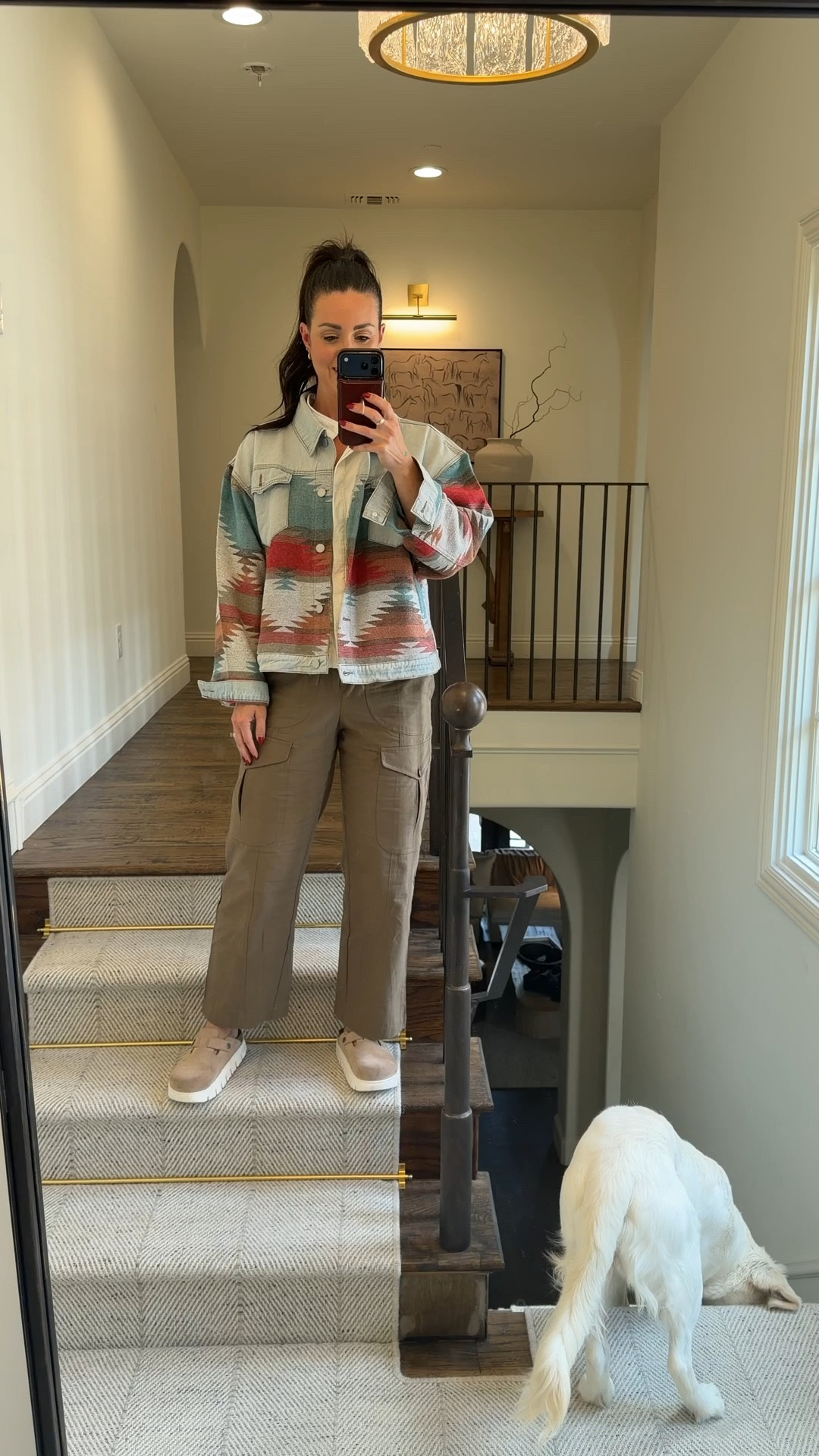 Spring layered look all from Amazon! 40 year old mom! Cute cropped cargo pants, white button down tee with fun Aztec print denim jacket. 

#LTKOver40 #LTKootd #LTKSeasonal