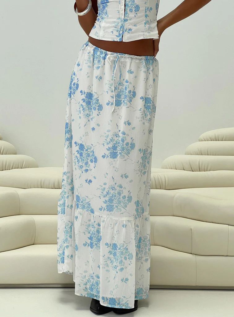 Modern Girl Maxi Skirt White / Blue Floral | Princess Polly US