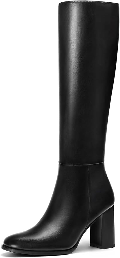 Women Knee High Boots - Round Toe Chunky Heel Tall Boots with Side Zip, Fashion Long Gogo Boots f... | Amazon (US)