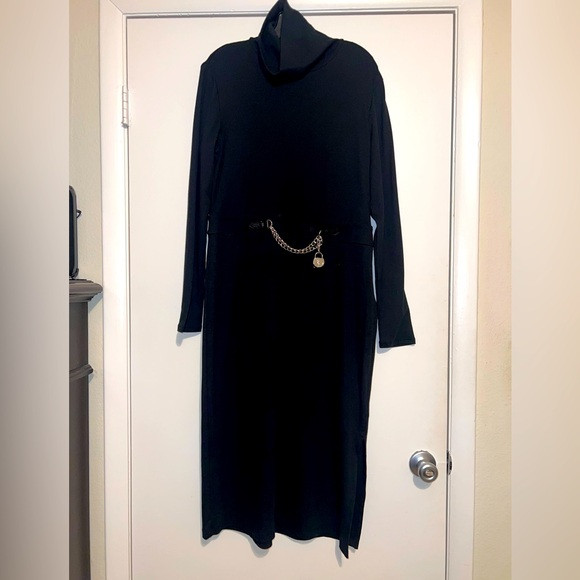 $165 Women’s Lauren Ralph Lauren Black Chain-Trim Rib-Knit Turtleneck Dress Sz16 | Poshmark