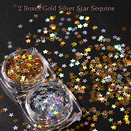 Lookathot 2 Boxes 3D Gold Silver Star Pattern Sequins Nail Art Decals Manicure DIY Decoration Tools | Amazon (US)