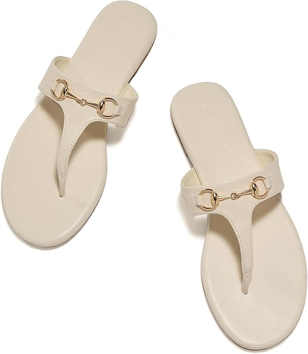 Women's Flat Sandals Metal Chain Flip Flops Summer Comfortable Slip on Slippers Dressy Shoes | Amazon (US)