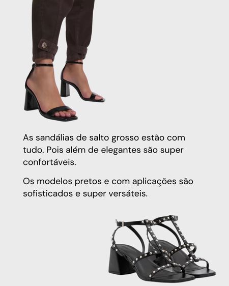 Duas opções de sandálias de salto grosso. 

1. Sandália preta de salto grosso com uma tira. 
2. Sandália Com Salto Bloco E Tiras Adornadas Por Rebite Preto. 

Sandálias da Renner #LTKxRenner 

#LTKshoes #LTKbrasil