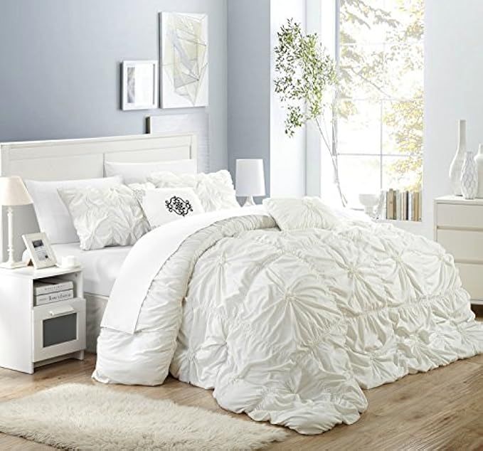 Chic Home Halpert 6 Piece Comforter Set Floral Pinch Pleated Ruffled Designer Embellished Bedding wi | Amazon (US)