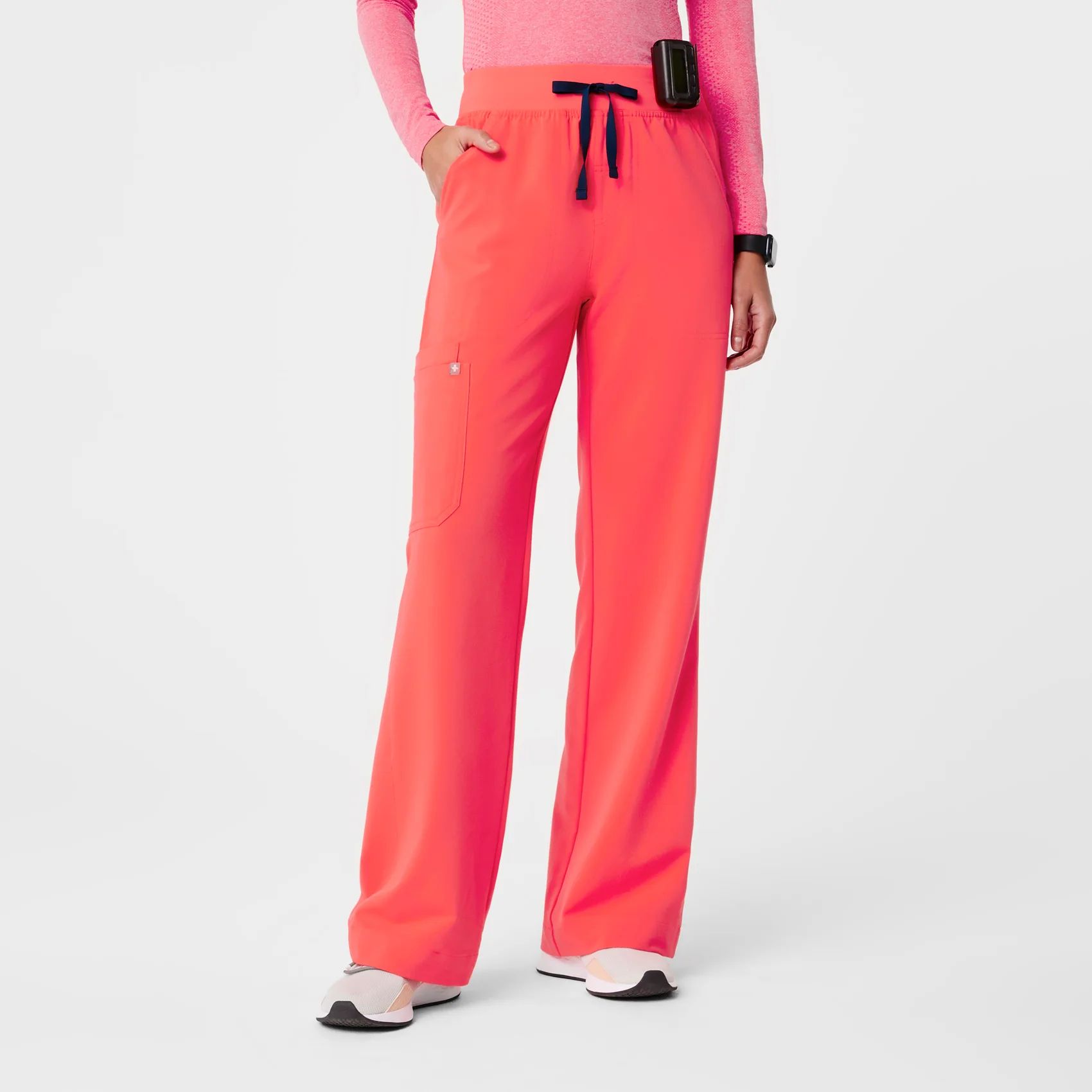 Women’s High Waisted Isabel Wide Leg Scrub Pants - Fiery Coral · FIGS | FIGS