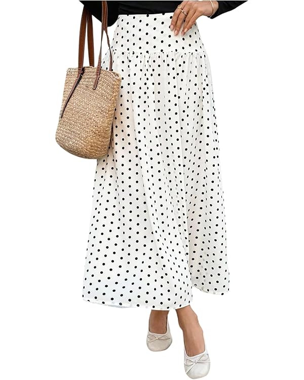Milumia Women's Polka Dots Print Flowy Long Skirt Elegant Pleated High Waisted Flared Maxi Skirts | Amazon (US)