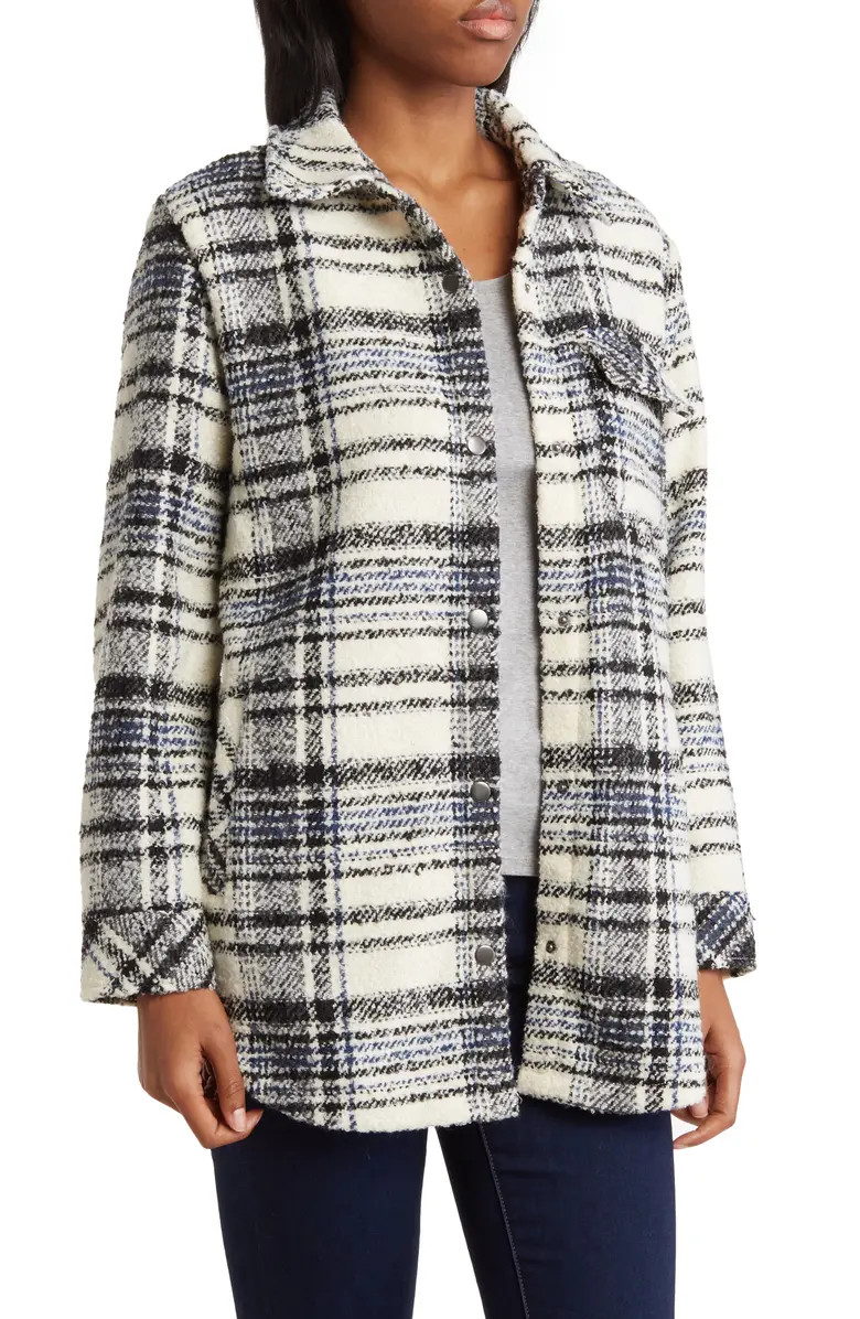 COMO VINTAGE Plaid Single Pocket Boucle Shirt Jacket | Nordstromrack | Nordstrom Rack