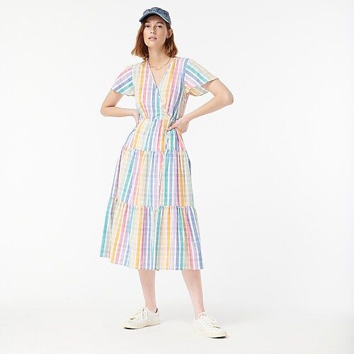 Faux-wrap dress in rainbow gingham | J.Crew US