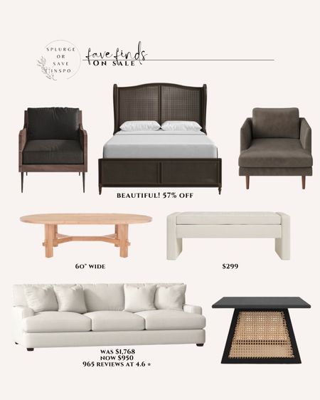 Home furniture. Accent chair. Bed. Sofas bench. White couch: rattan coffee table. 

#LTKhome #LTKsalealert