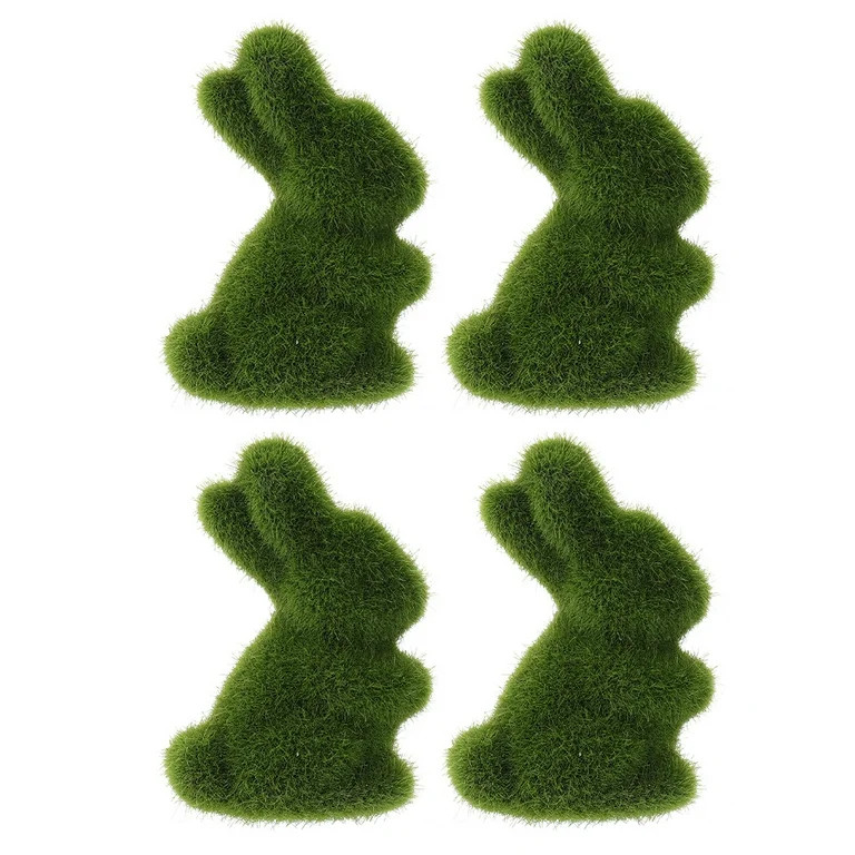 4pcs Easter Moss Bunny Figurine Artificial Flocked Rabbit Spring Festival Garden Yard Decor | Walmart (US)