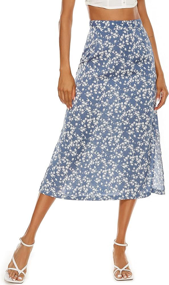 LYANER Women's Casual Print Side Split High Waist Zipper Midi Skirt | Amazon (US)