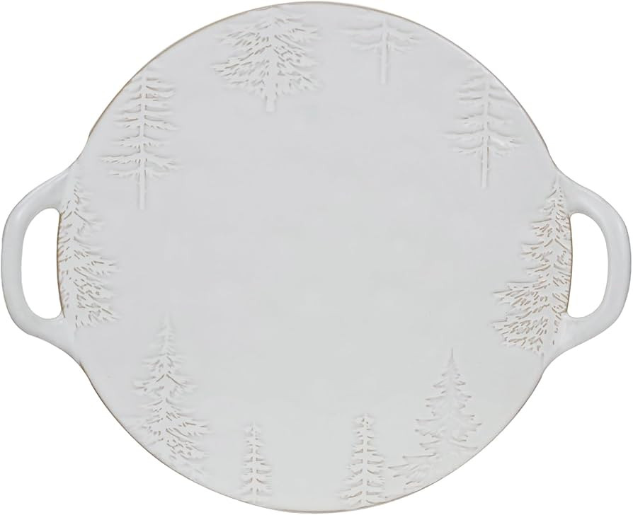 Creative Co-Op Debossed Stoneware Tray/Platter with Trees and Handles in Reactive Glaze, White | Amazon (US)