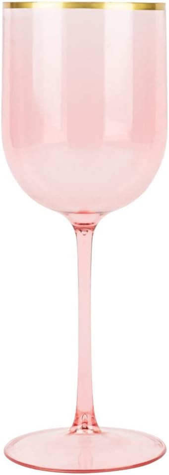 Amazon.com: [12 Oz - 5 pk Pink] Plastic Pink W Gold Rim Stemmed Goblets Wine Glasses BPA Free 12 ... | Amazon (US)