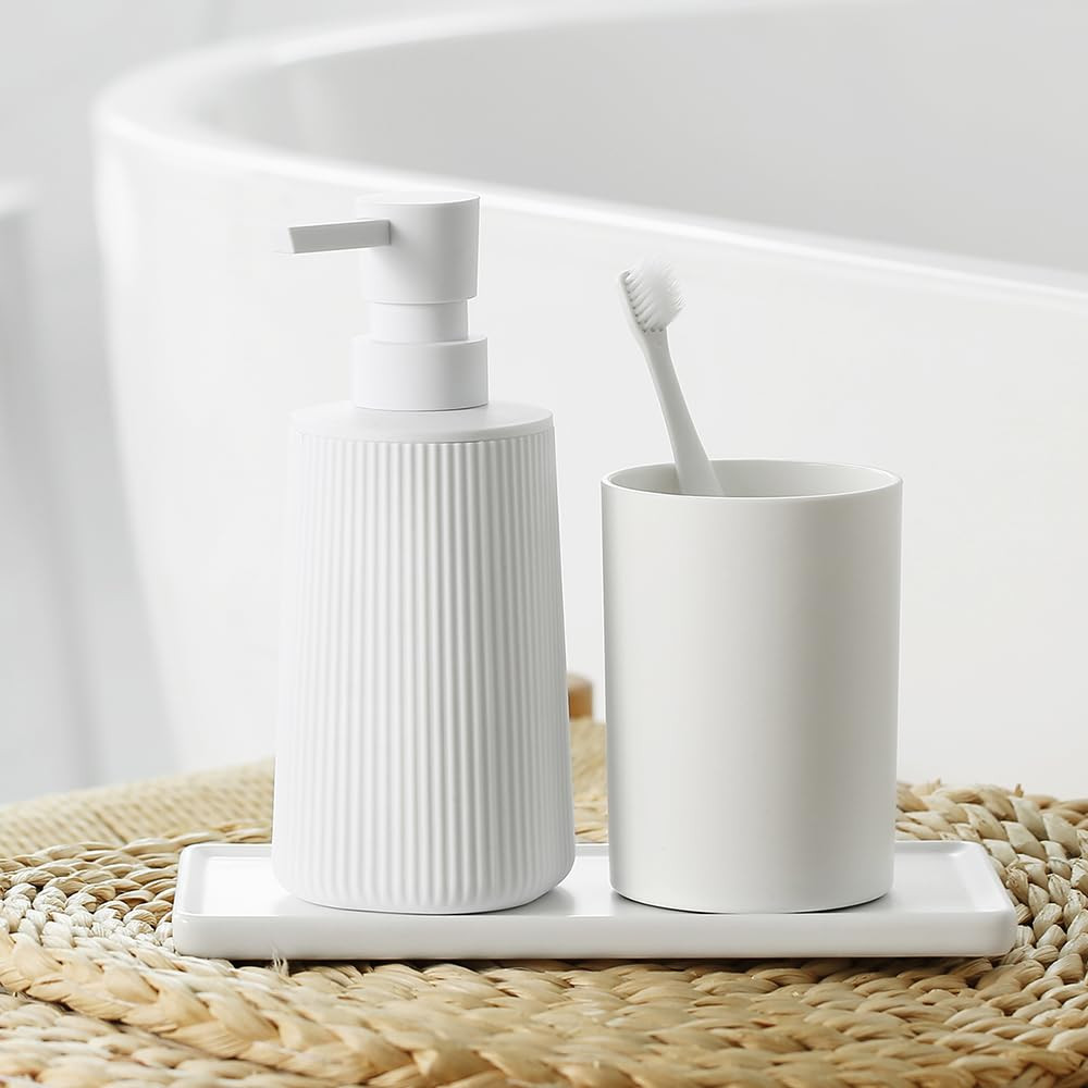 Small Soap Dispenser for Bathroom and Kitchen, Modern Farmhouse Striped Style Plastic Hand Soap D... | Amazon (US)