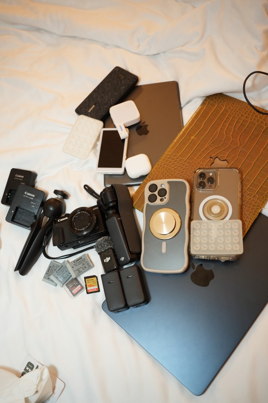 content creator travel setup apple sony sandisk anker_official canon dji travel essentials apple iphone 15 pro max influencer gear flatlay travel tech setup creator must haves minimalist packing aesthetic 

 

#LTKGiftGuide #LTKSaleAlert #LTKFamily