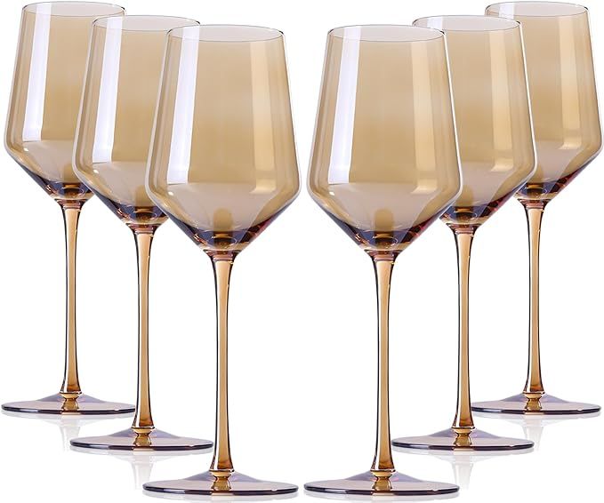 Amber Wine Glasses- Colored Wine Glasses Set Of 6 - Crystal Colorful Wine Glasses With Long Stem ... | Amazon (US)