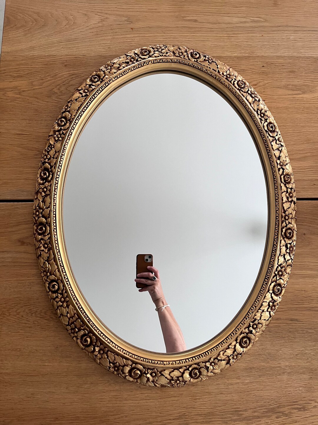 Large French Baroque Oval Mirror Gold Floral Frame - Etsy | Etsy (US)