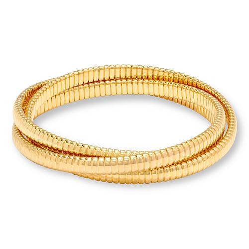 Soave Oro 14K Gold Electroform Interlocking Tubogas Bangles Set of 3 - Gold | HSN