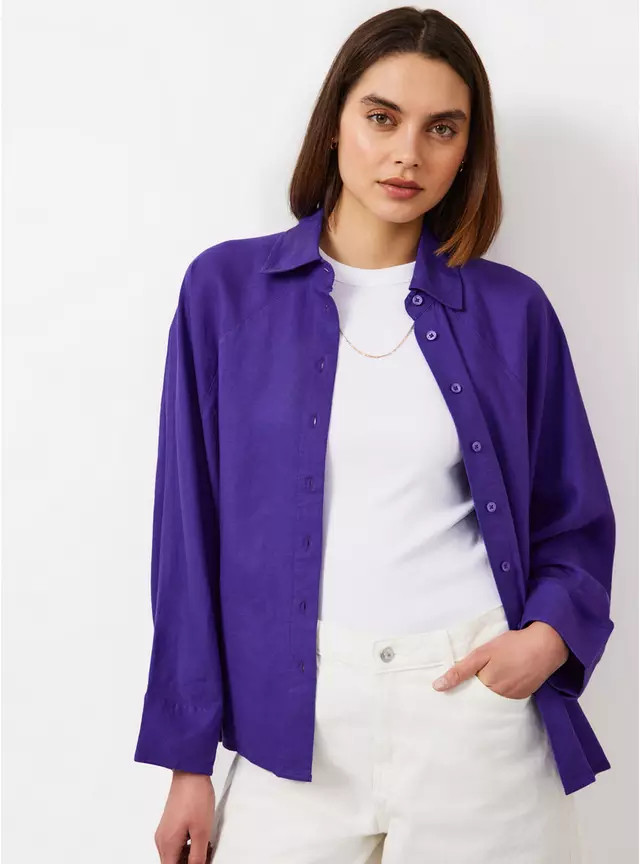 Blue Linen Blend Long Sleeve Shirt 16 | Tu Clothing