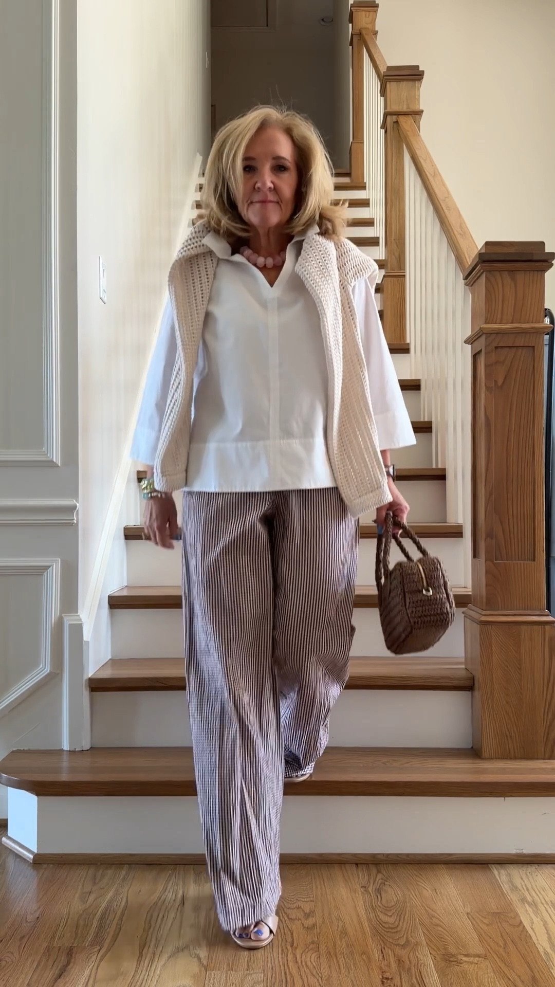 Target pants a size down to a small
White blouse size medium is a swing style perfect for leaving untucked. I love the crisp white against the brown deer sucker pants
Bag is also target it’s a really cute satchel
Pants I will need to wear a heel or hem them. I am 5 foot three.

#LTKSeasonal #LTKSaleAlert #LTKOver40