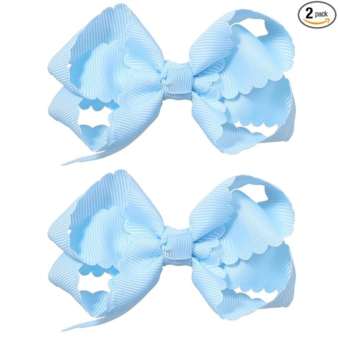 Amazon.com : 2Pcs Small 3 Inch Dressy Bow Alligator Clips for Girls Light Blue Grosgrain Ribbon S... | Amazon (US)