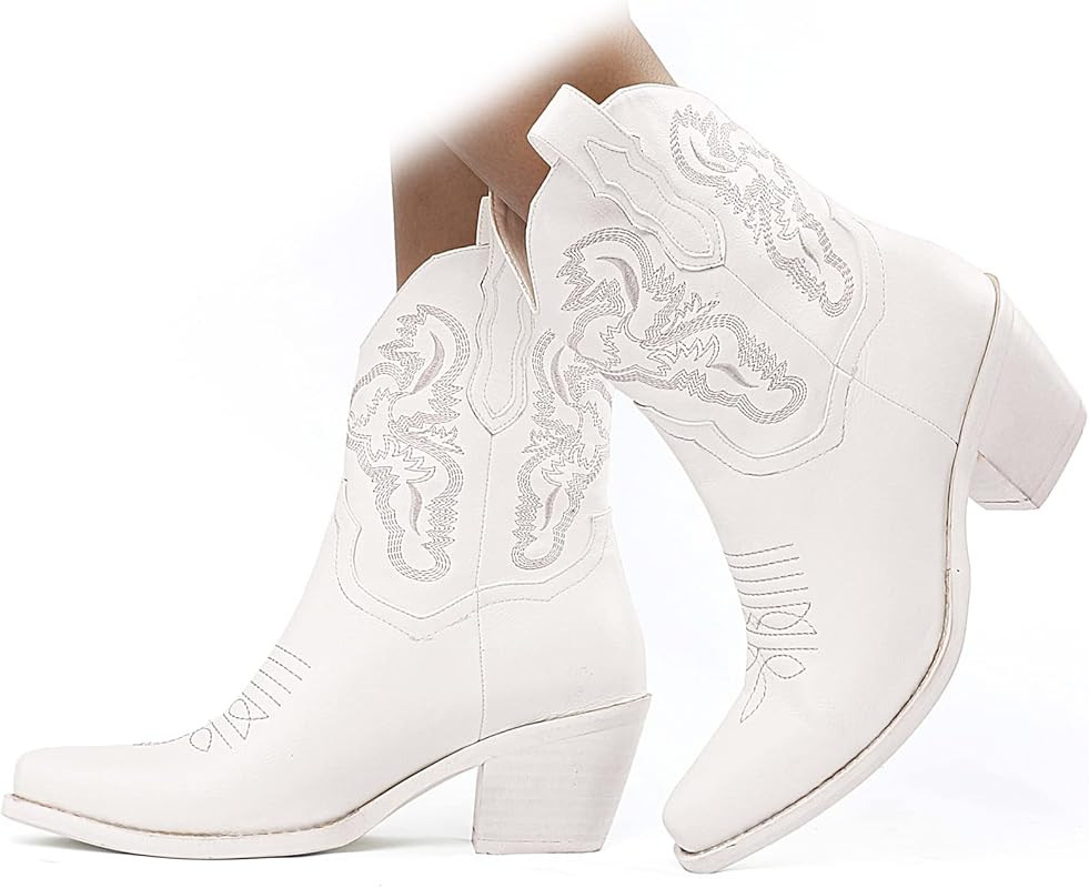 SO SIMPOK Womens Cowboy Boots Retro Embroidered Western Boots Chunky Heel Snip Toe Cowgirl Ankle ... | Amazon (US)