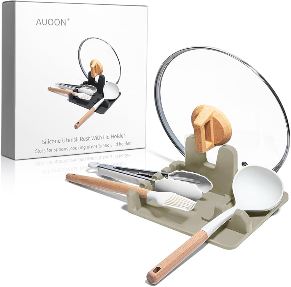 AUOON Spoon Holder for Stove - Silicone Spoon and Lid Rest with Drip Pad Kitchen Utensil Rest for... | Amazon (US)