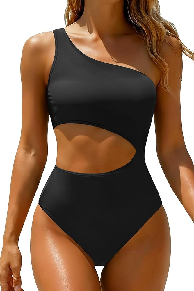 Women's One Piece Swimsuit- One Shoulder Bathing Suit Cutout Tummy Control Swimwear | Amazon (US)