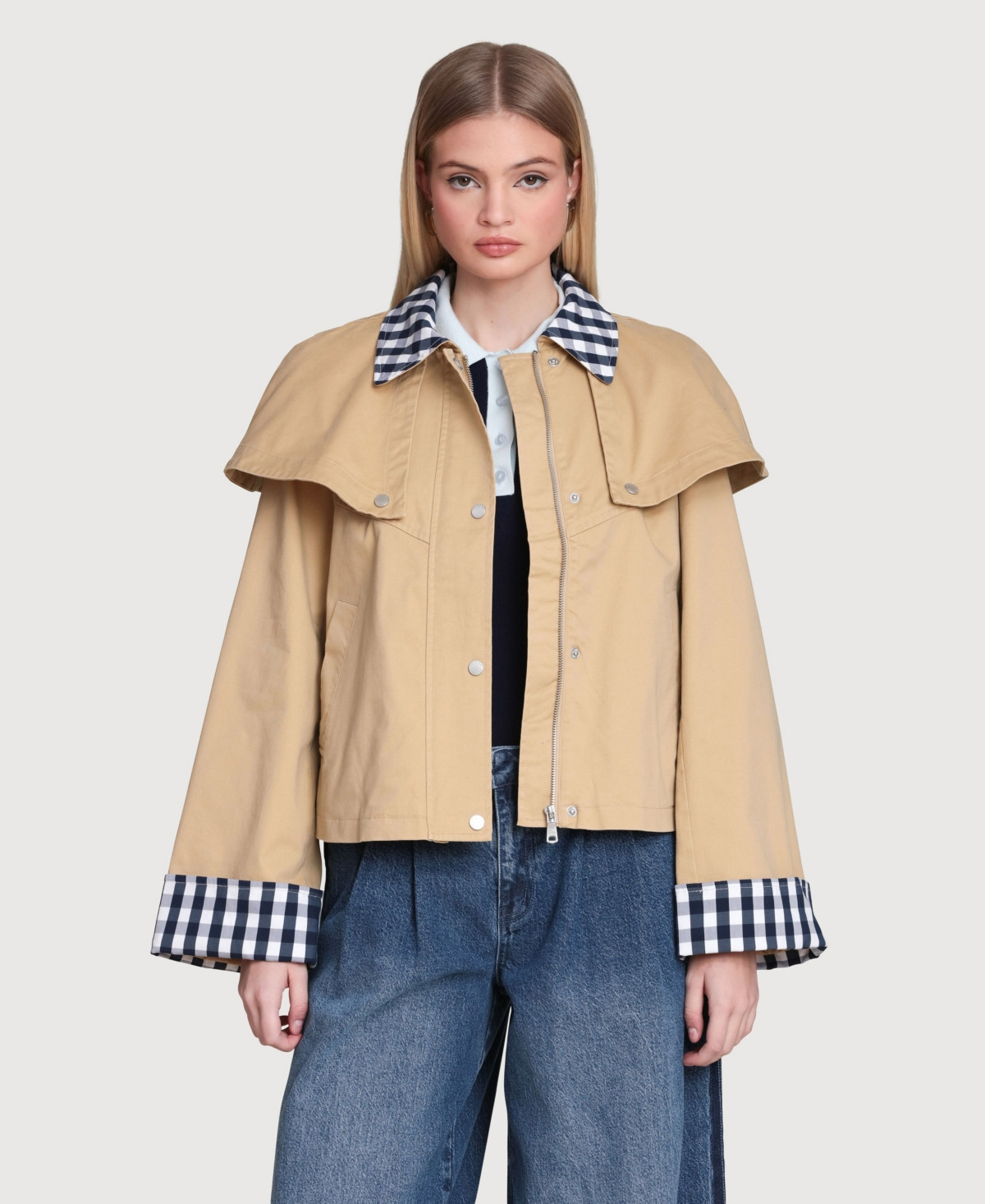 Avec Les Filles Women's Short Trench Cape Collared Jacket - Khaki | Macy's