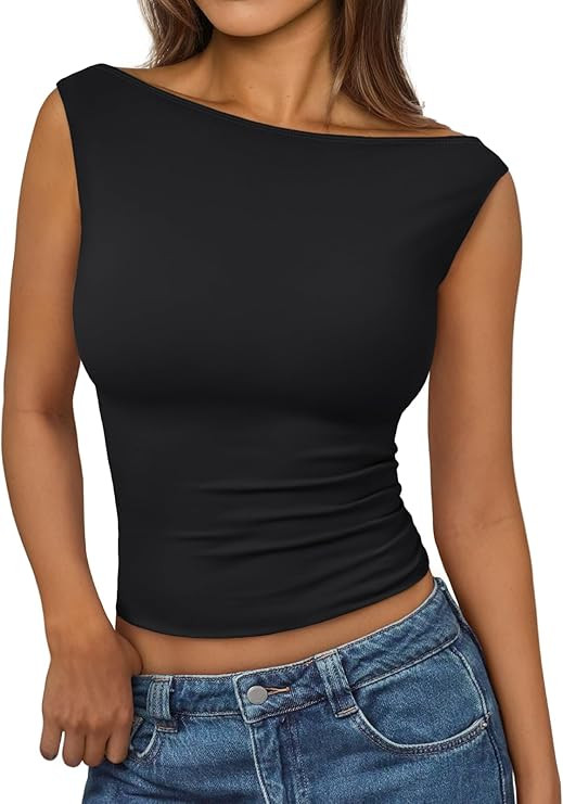 Womens Going Out Tank Tops Sleeveless Summer 2026 Trendy Cute Shirts Boat Neck Basic Y2K Fashion ... | Amazon (US)