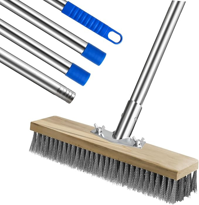 Deck Brush, 65 inch Stainless Steel Wire Pool Brush for Concrete and Gunite Pools, Rough Surface ... | Amazon (US)