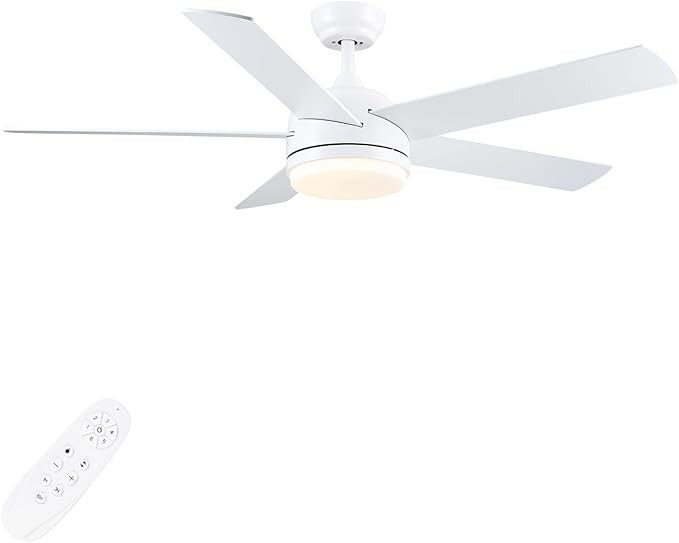 52 inch White Ceiling Fan with Light and 6 speed Remote Control. Dimmable 3 color temperatures LE... | Amazon (US)