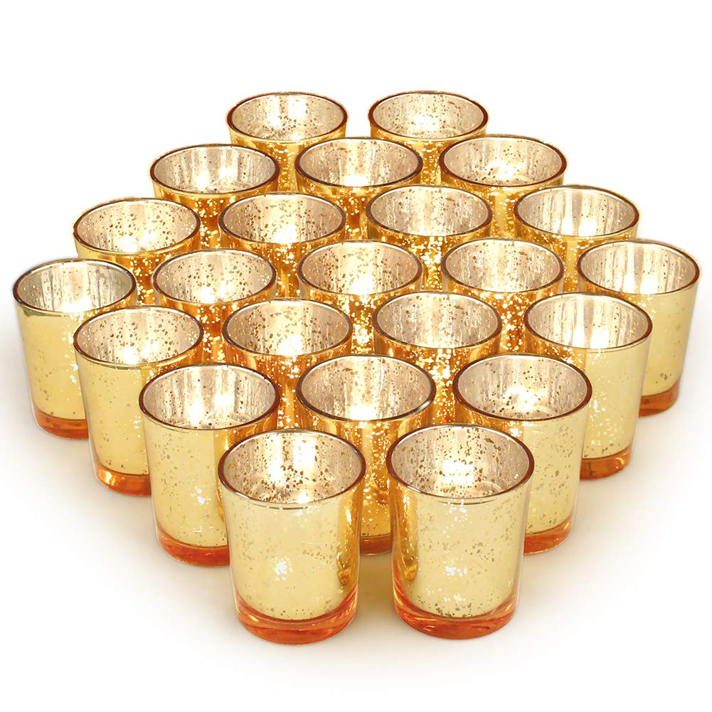Volens Gold Party Decorations 72pcs, Mercury Glass Gold Votive Candle Holders Set for Wedding, Bridal and Baby Shower | Amazon (US)