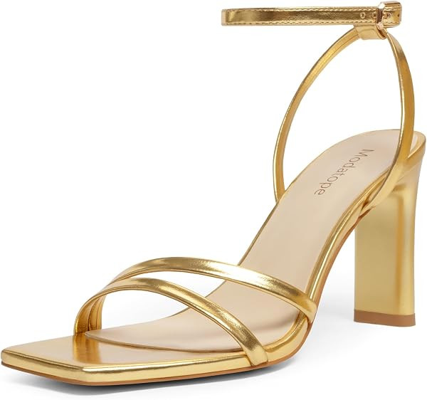 Womens Sandals Square Open Toe Chunky High Heels Strappy Ankle Strap Shoes | Amazon (US)