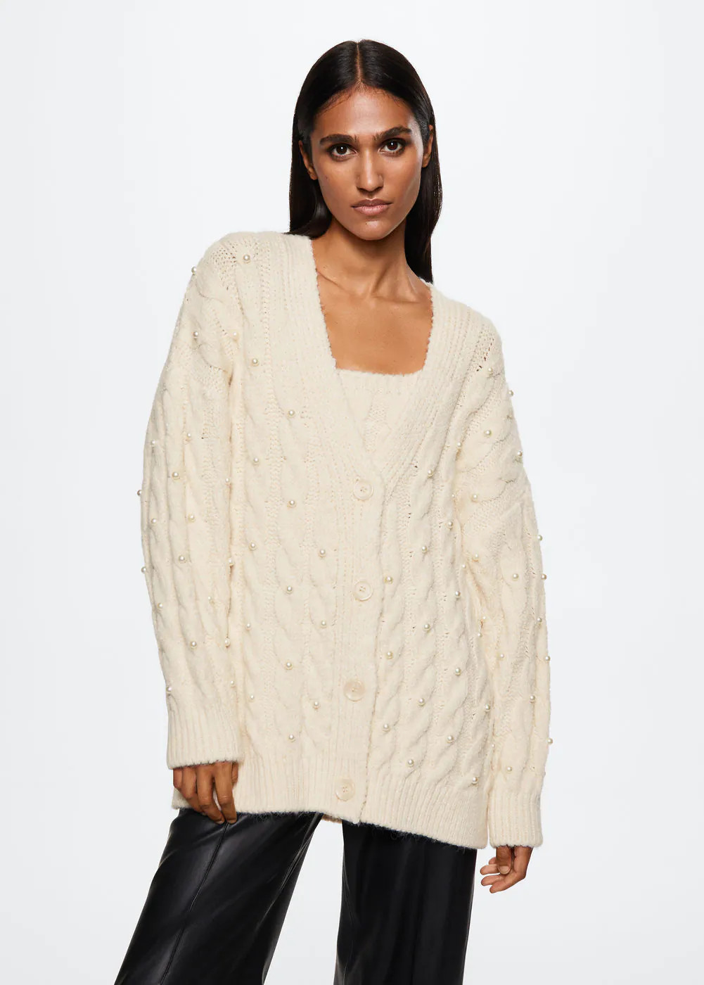 Knitted cardigan with pearls -  Women | Mango USA | MANGO (US)