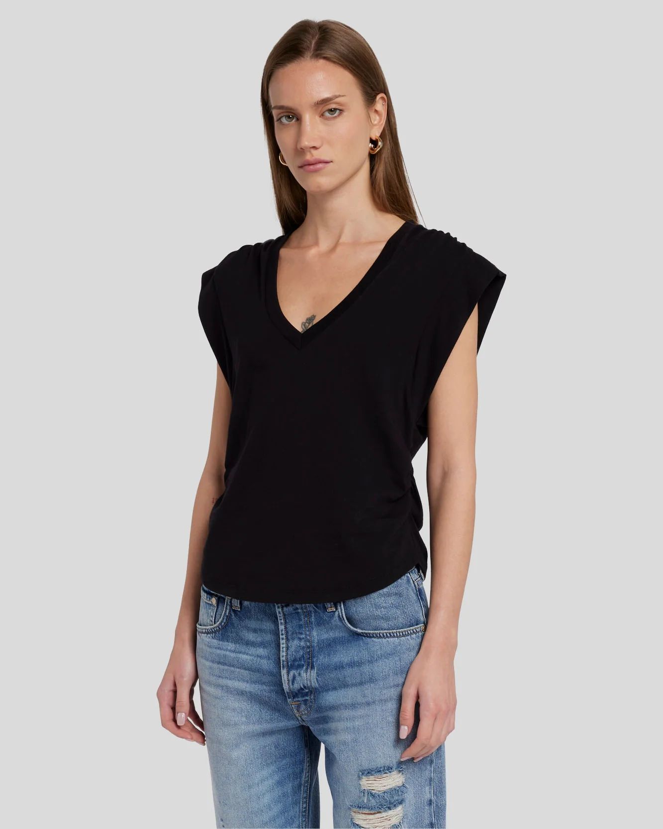 Ruched Sleeveless Tee in Black | 7 For All Mankind