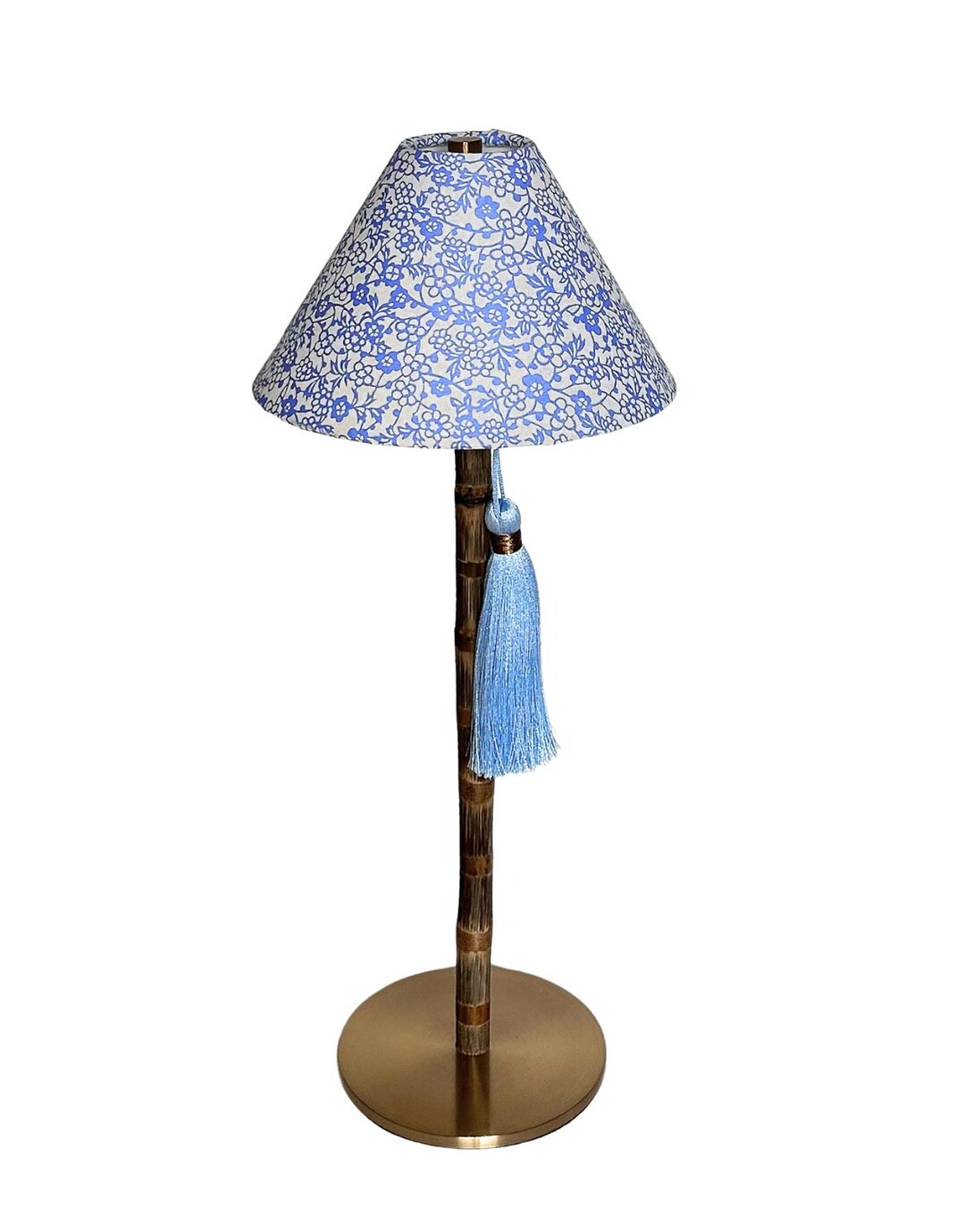 Cordless Rechargeable Bamboo Accent Table Lamp, Custom Handmade Blue Floral Lampshade, Ideal for ... | Etsy (US)