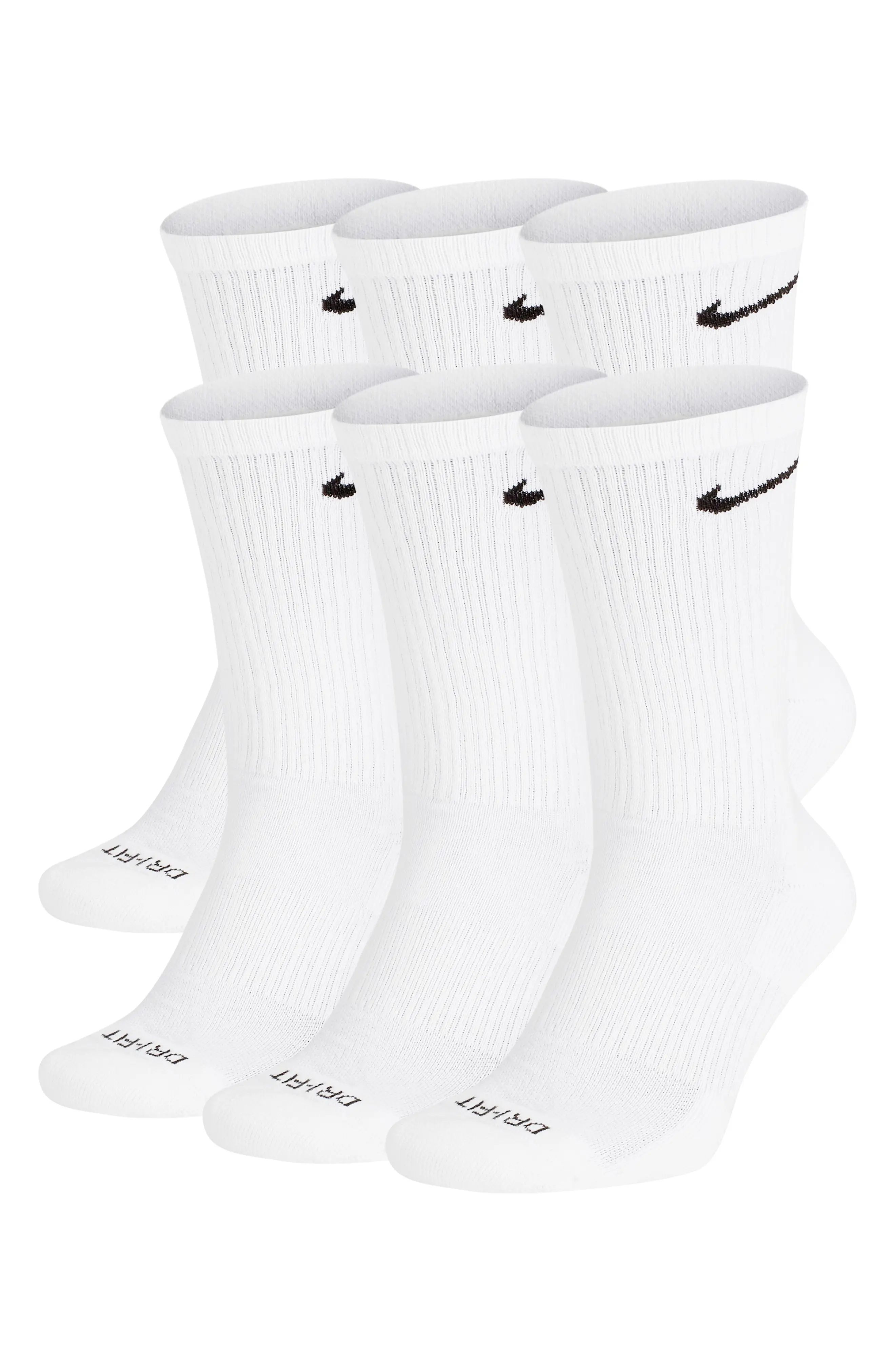 Nike Dry 6-Pack Everyday Plus Cushion Crew Training Socks in White/Black at Nordstrom, Size Large | Nordstrom