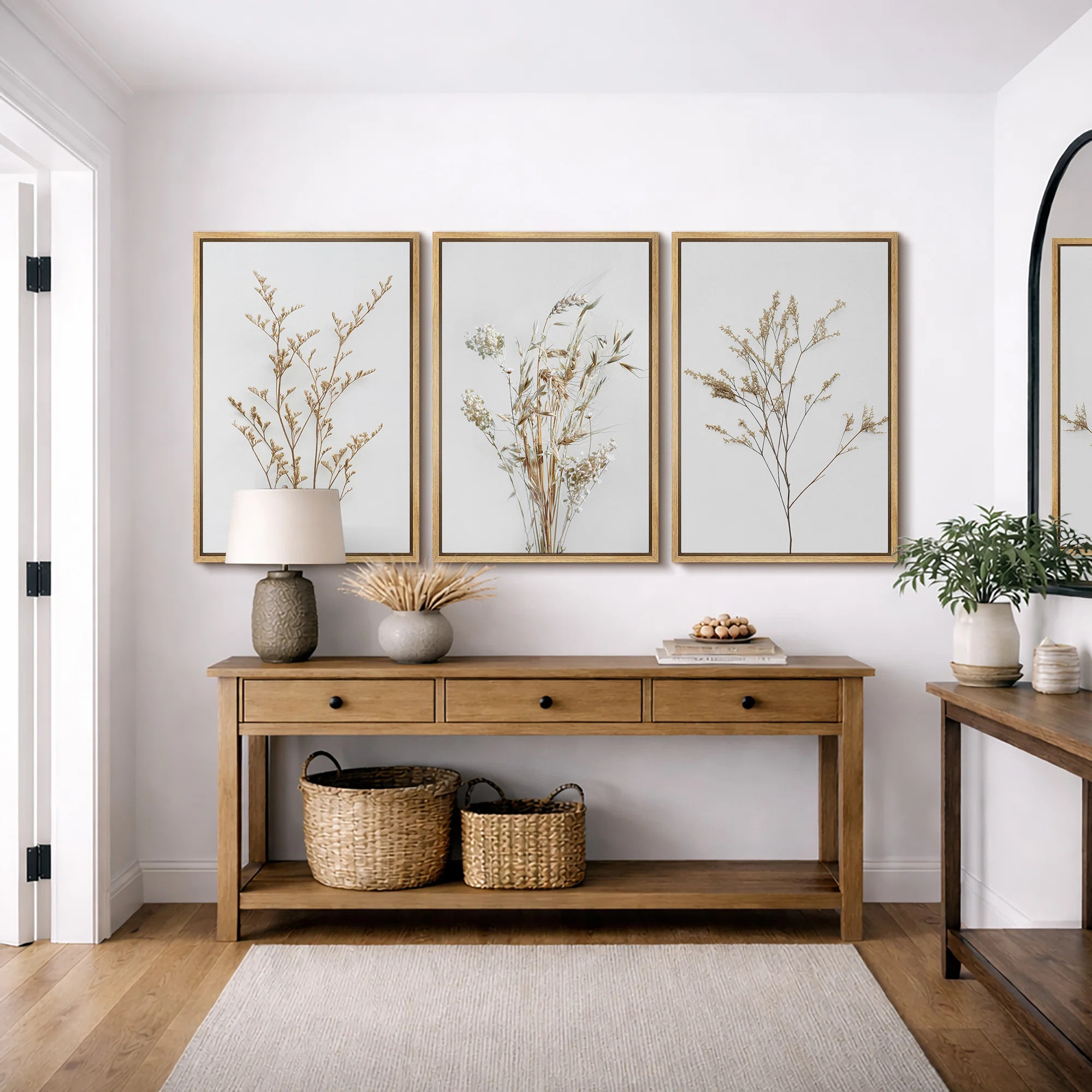 Minimal Botanical "Neutral Wildflowers Floral Artwork, Simple Organic Modern Wall Pictures, Large... | Wayfair North America