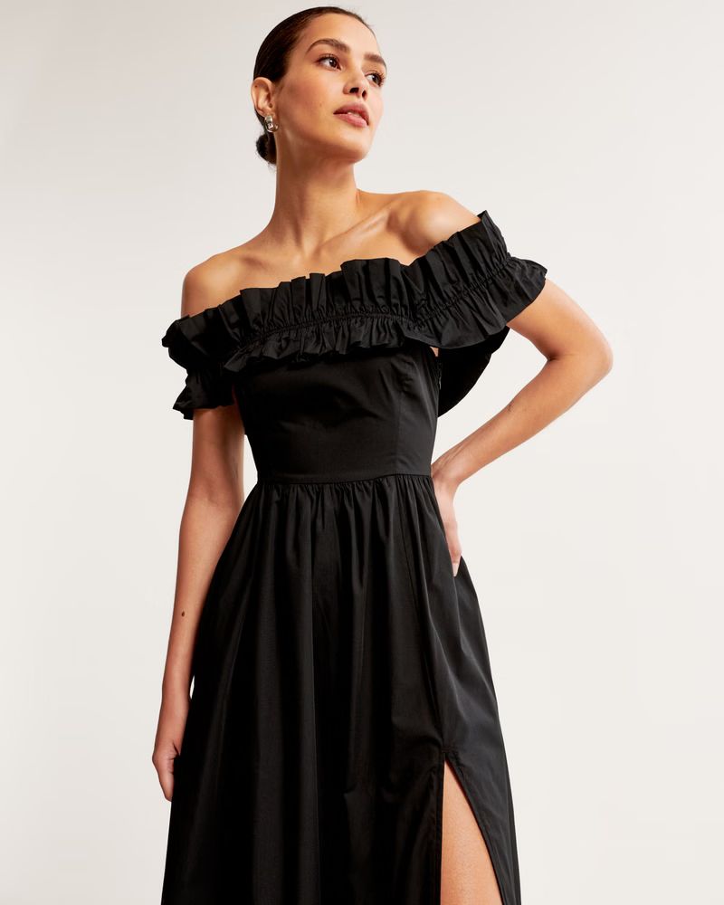 Off-The-Shoulder Ruffle Midi Dress | Abercrombie & Fitch (US)
