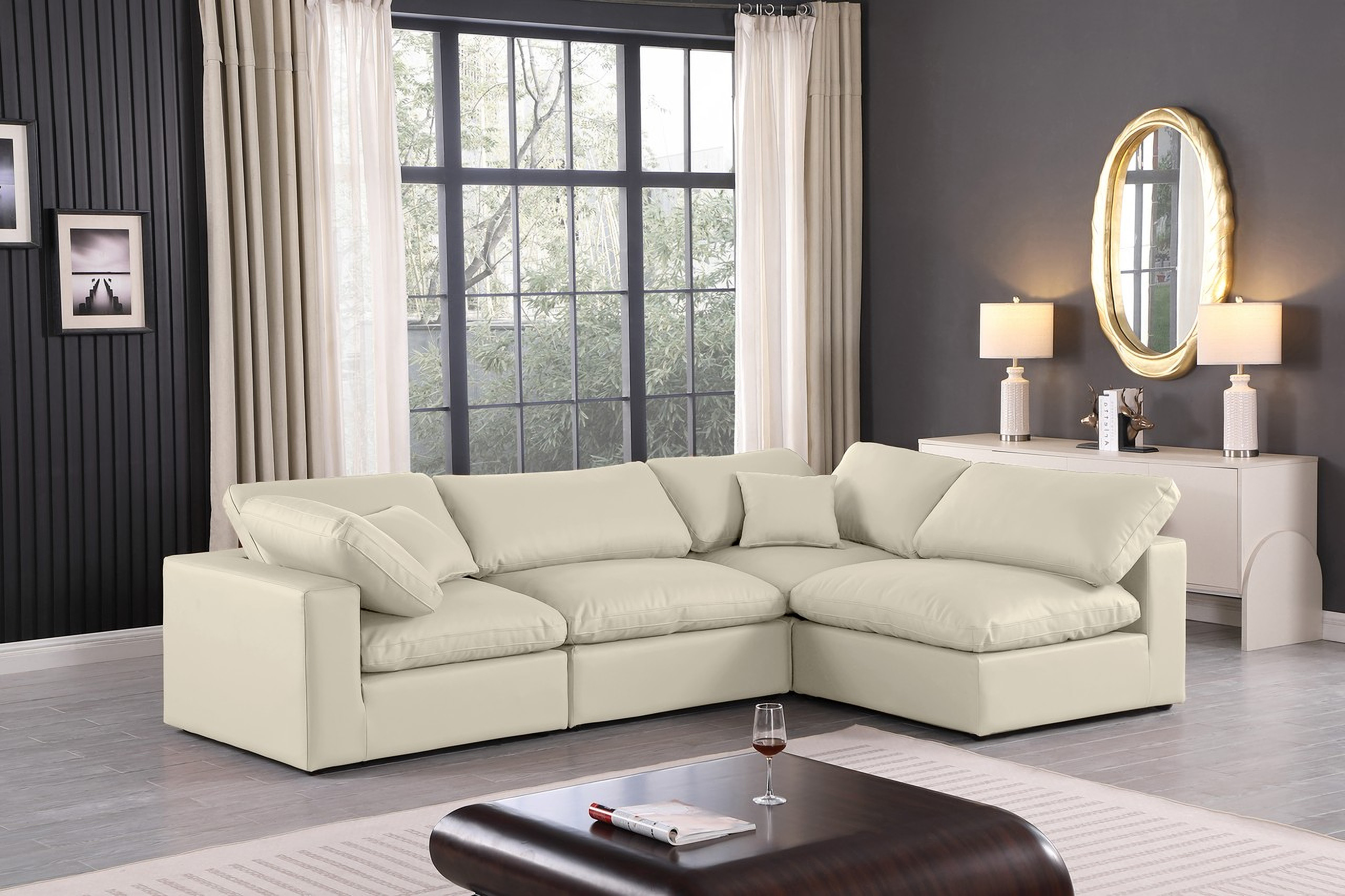 Comfy Vegan Leather 4 Piece Modular Sectional In Cream | 1stopbedrooms