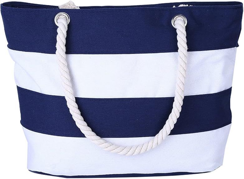 Nevenka Canvas Tote Beach Bag With Zipper Top Handle Handbag Shoulder Bags Shopping Bag | Amazon (US)